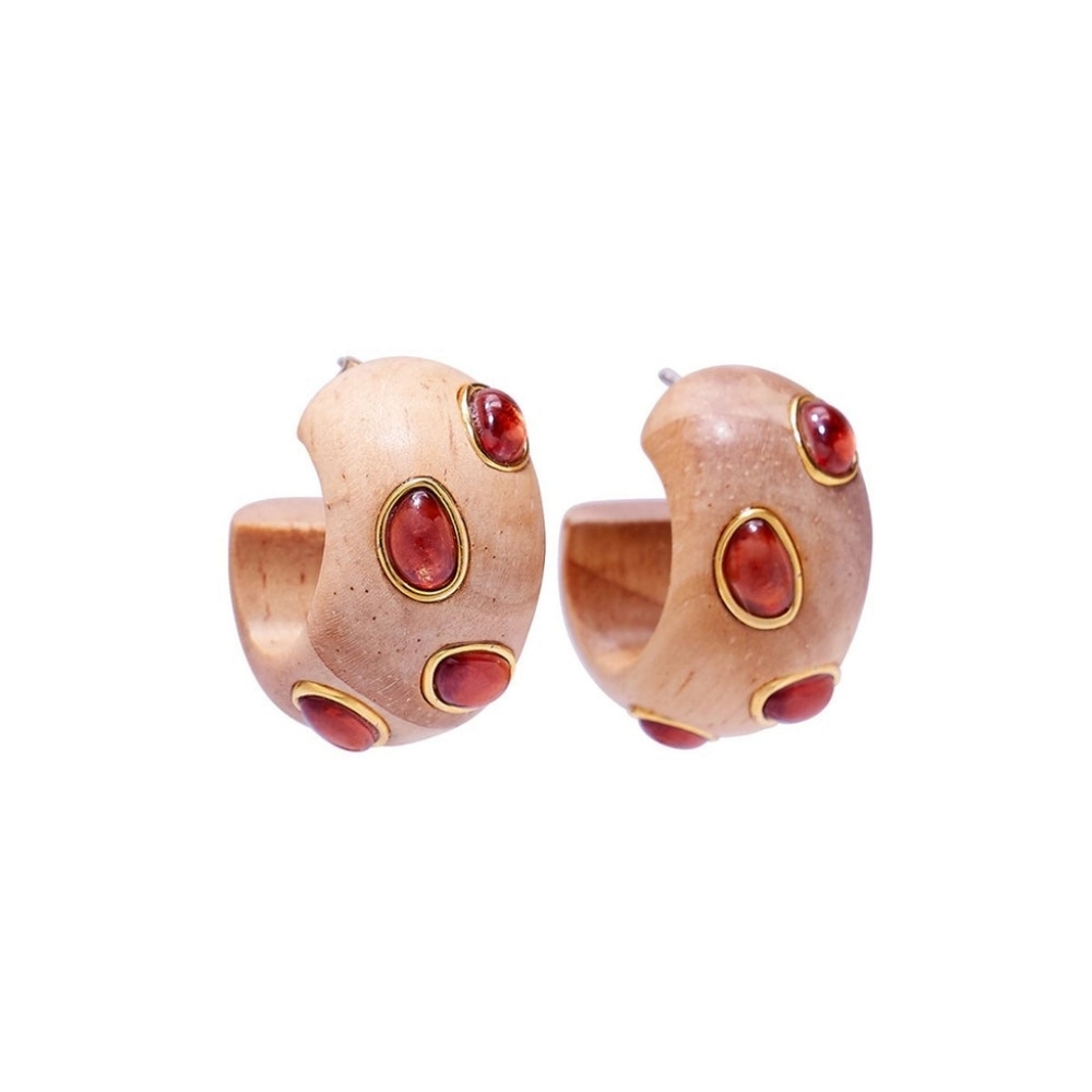 Lizzie Fortunato Acacia Wood Pink Rhodolite 18kt G.P. Hoop Earrings